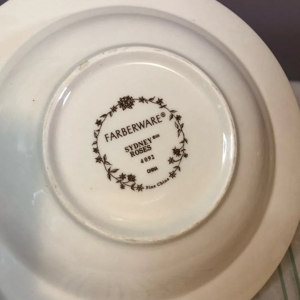 Vintage Farberware Sydney Roses Ceramic Soup Bowl White